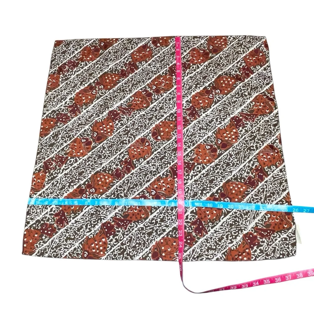 Vintage Burnt Orange Cream Brown Fish Pattern Scarf 100% Polyester‎ Made In USA